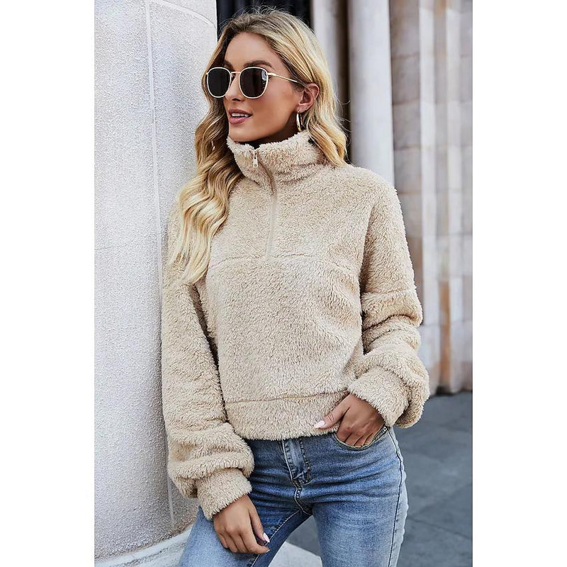 Women's Pullover Plain Quarter Zip Sweatshirt