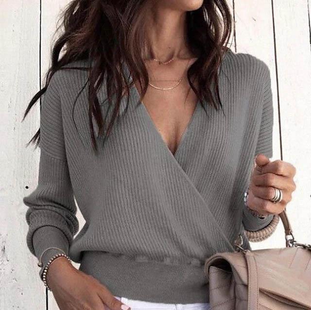 Women's Pullover Solid Colored Basic Long Sleeve Loose Short Sweater Cardigans Women's Tops Gray S - DailySale