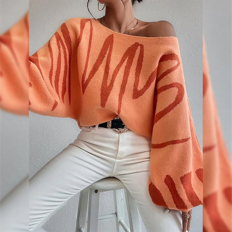 Women's Pullover Sweater Jumper Ribbed Knit Oversized Crew Neck Women's Tops Orange S - DailySale