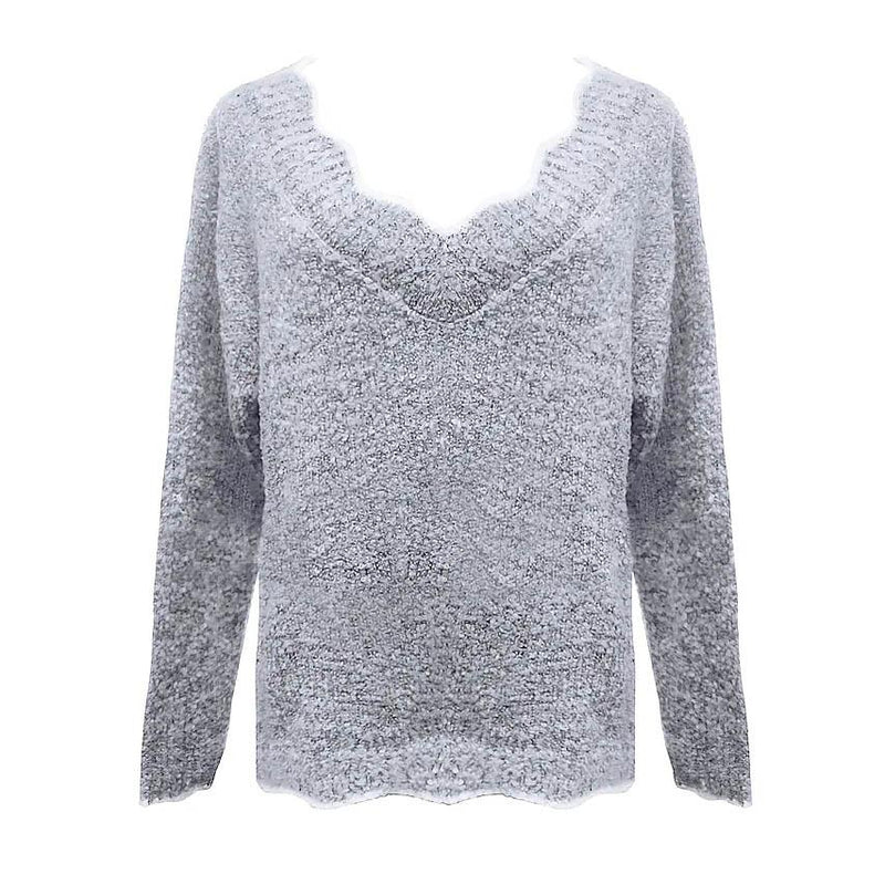 Women's Pullover Sweater Knitted Solid Colored Casual Acrylic Long Sleeve Loose Sweater Cardigans V Neck Women's Tops Gray S - DailySale