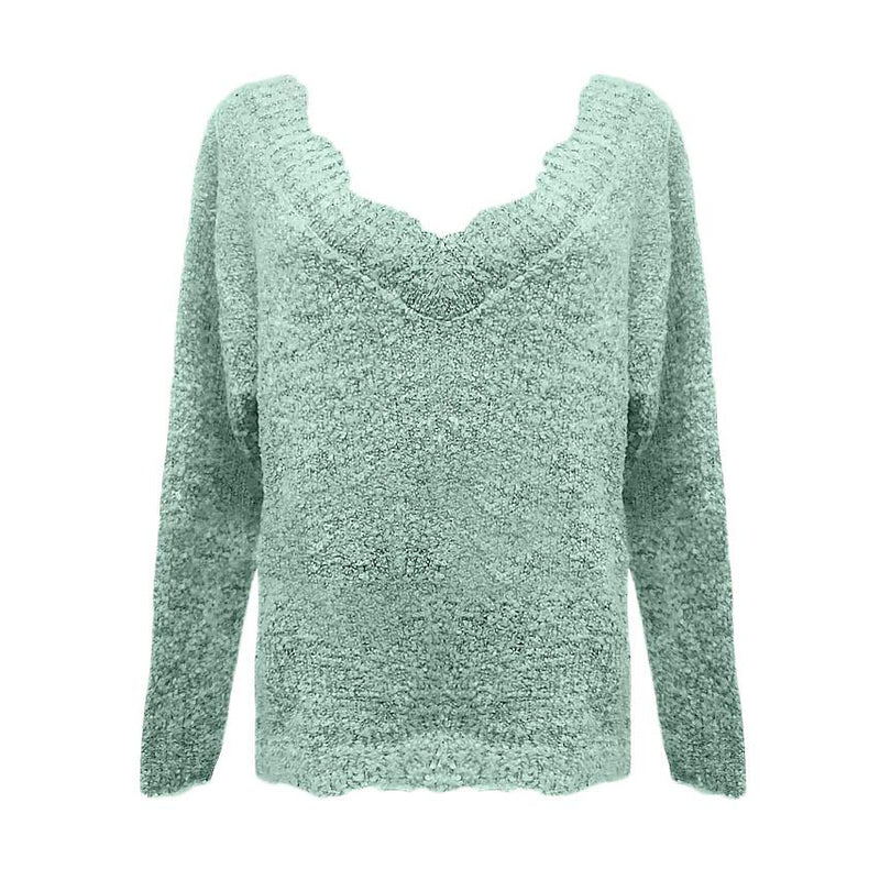 Women's Pullover Sweater Knitted Solid Colored Casual Acrylic Long Sleeve Loose Sweater Cardigans V Neck Women's Tops Green S - DailySale