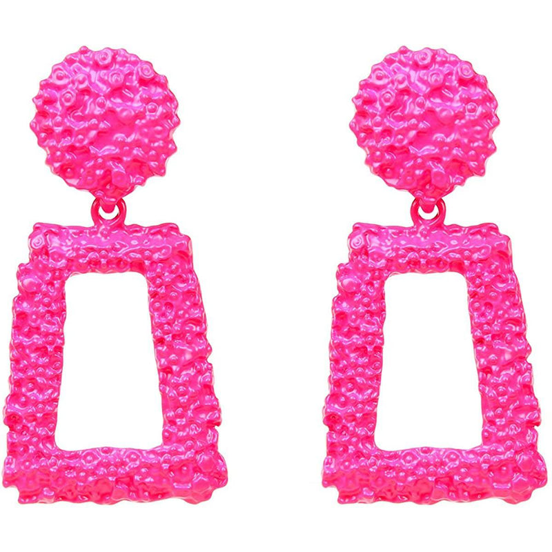 Women's Rectangular Geometric Drop Earrings Earrings Hot Pink - DailySale