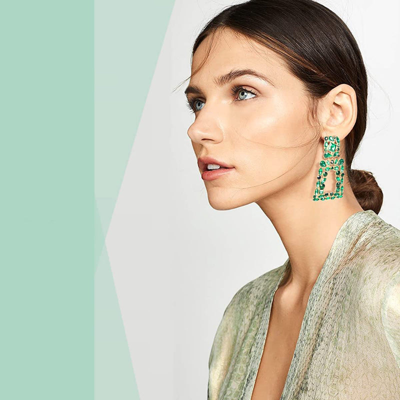 Women's Rhinestone Rectangle Drop Earrings