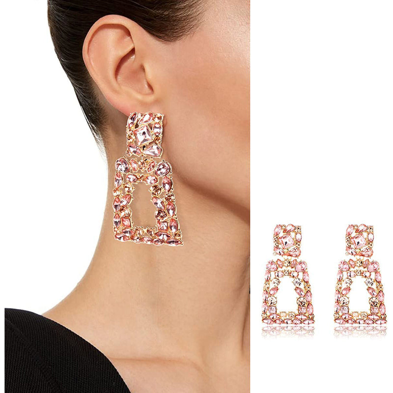 Women's Rhinestone Rectangle Drop Earrings