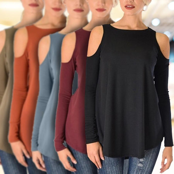 Women's Ribbed Cold-Shoulder Long-Sleeve Top - Assorted Sizes and Colors Women's Apparel - DailySale