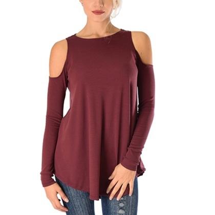 Women's Ribbed Cold-Shoulder Long-Sleeve Top - Assorted Sizes and Colors Women's Apparel M Burgundy - DailySale