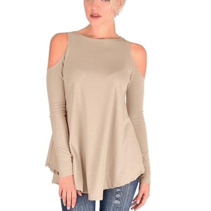 Women's Ribbed Cold-Shoulder Long-Sleeve Top - Assorted Sizes and Colors Women's Apparel M Coco - DailySale