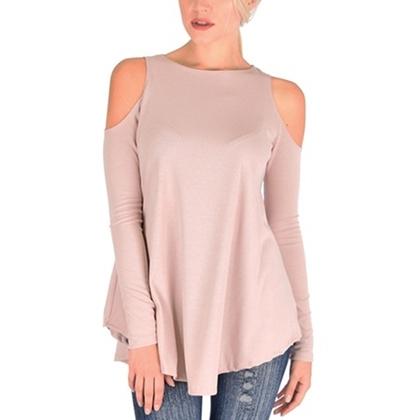 Women's Ribbed Cold-Shoulder Long-Sleeve Top - Assorted Sizes and Colors Women's Apparel M Mauve - DailySale