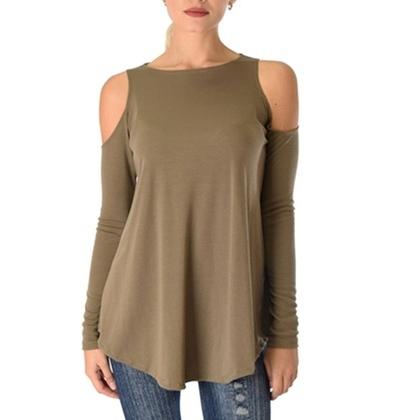 Women's Ribbed Cold-Shoulder Long-Sleeve Top - Assorted Sizes and Colors Women's Apparel M Olive - DailySale