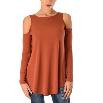 Women's Ribbed Cold-Shoulder Long-Sleeve Top - Assorted Sizes and Colors Women's Apparel M Rust - DailySale