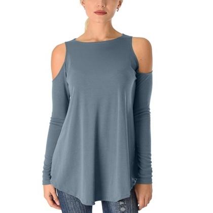 Women's Ribbed Cold-Shoulder Long-Sleeve Top - Assorted Sizes and Colors Women's Apparel M Slate - DailySale