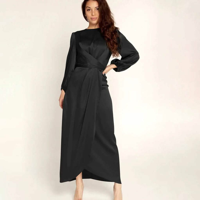 Women's Satin Swing Maxi Dress Women's Dresses Black S - DailySale