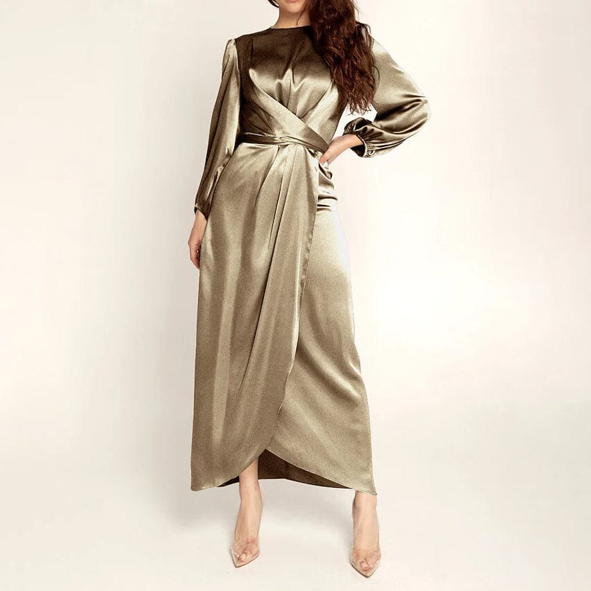 Women's Satin Swing Maxi Dress Women's Dresses Brown S - DailySale