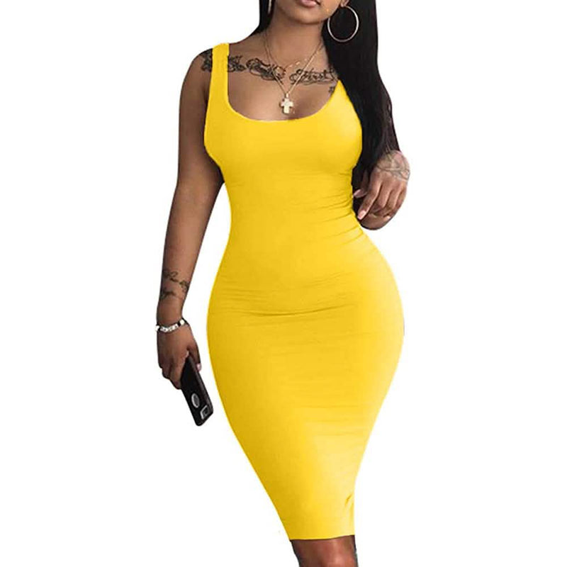 Women's Sexy Body Tank Dress Women's Dresses Yellow S - DailySale