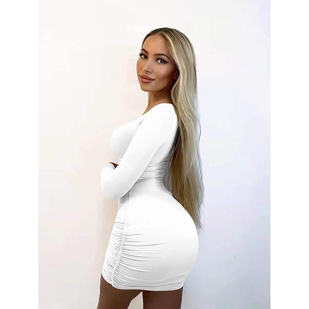 Women's Sexy Bodycon Deep V Neck Long Sleeve Cut Out Club Mini Dress Women's Sexy Bodycon Deep V Neck Long Sleeve Cut Out Club Mini Dress