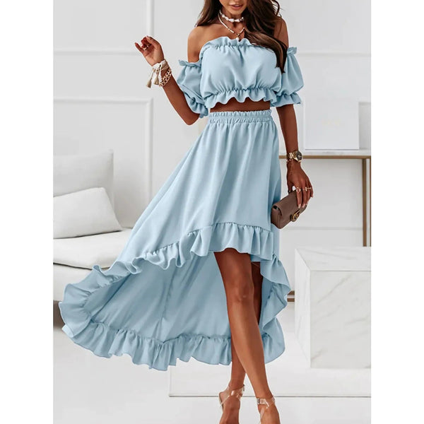 Women's Sexy Boho Solid Color Casual Dress Two Piece Women's Dresses Blue S - DailySale