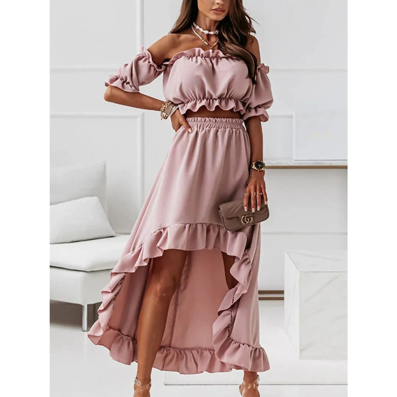 Women's Sexy Boho Solid Color Casual Dress Two Piece Women's Dresses Pink S - DailySale