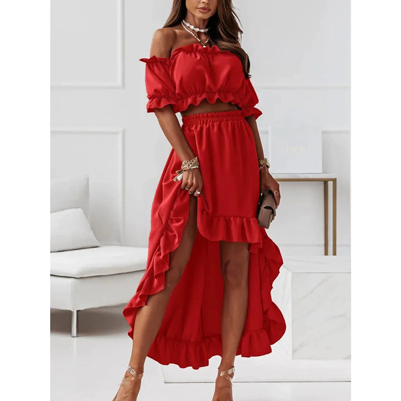 Women's Sexy Boho Solid Color Casual Dress Two Piece Women's Dresses Red S - DailySale