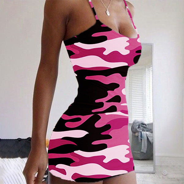Women's Sexy Sleeveless Camouflage Mini Dress Women's Dresses Pink S - DailySale