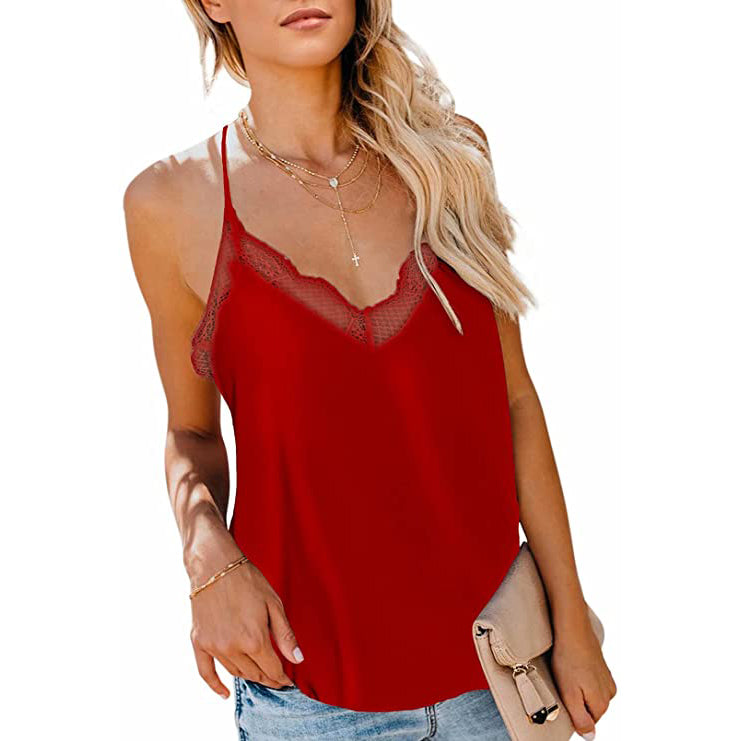 Women's Sexy V Neck Casual Sleeveless Cami Tank Top Women's Tops Red S - DailySale