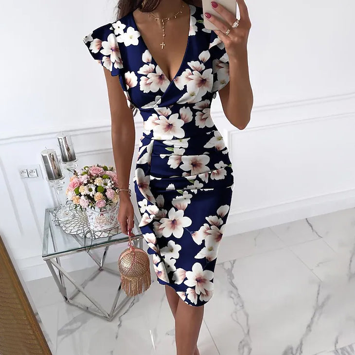 Women's Sheath Knee Length Dress Women's Dresses Tibetan Blue and White Flowers S - DailySale