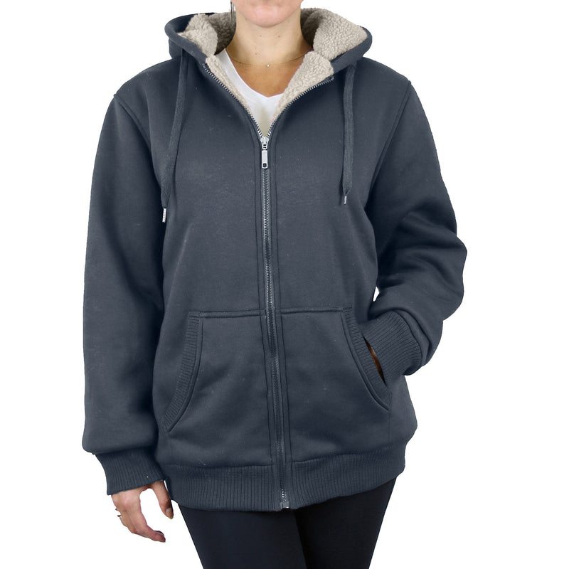 Women's Sherpa Hoodie, Hat and Thermal Socks Gift Set Women's Clothing Charcoal S - DailySale