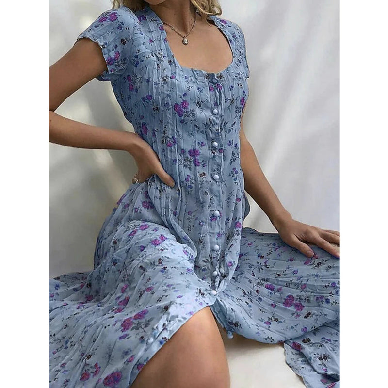 Women's Shift Short Sleeve Floral Print Dress Women's Dresses Light Blue S - DailySale