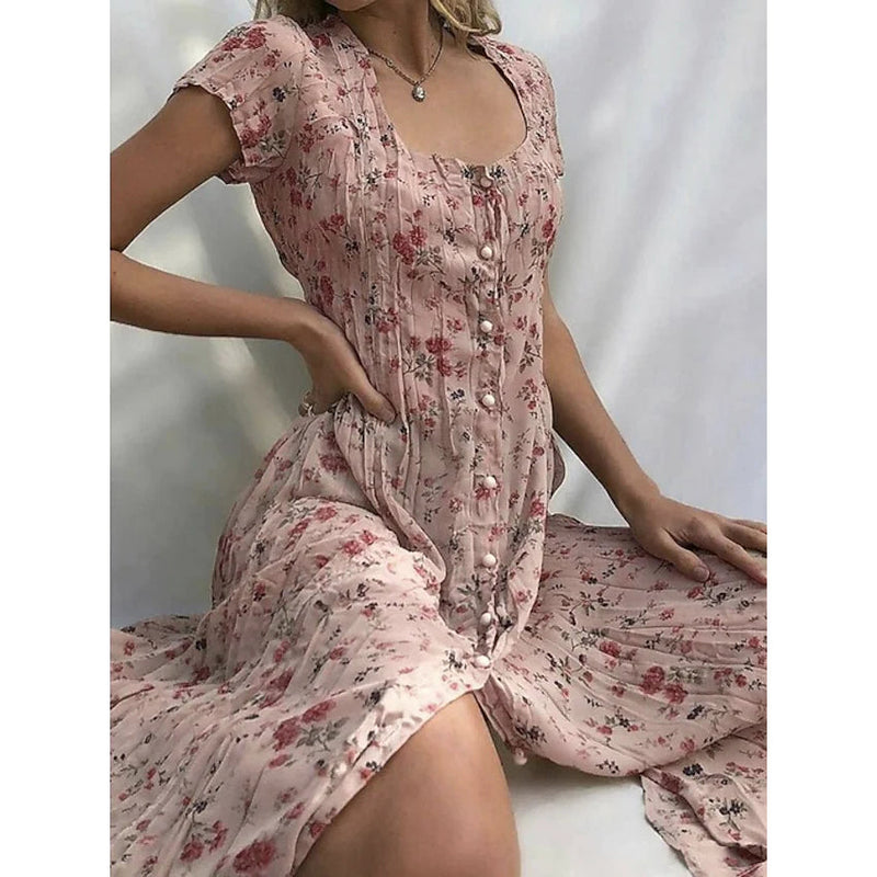 Women's Shift Short Sleeve Floral Print Dress Women's Dresses Pink S - DailySale