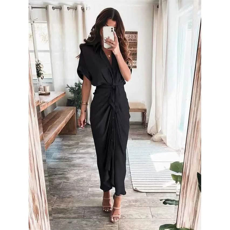 Women's Shirt Maxi Long Dress Women's Dresses Black S - DailySale