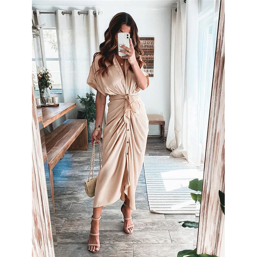 Women's Shirt Maxi Long Dress Women's Dresses Gold S - DailySale