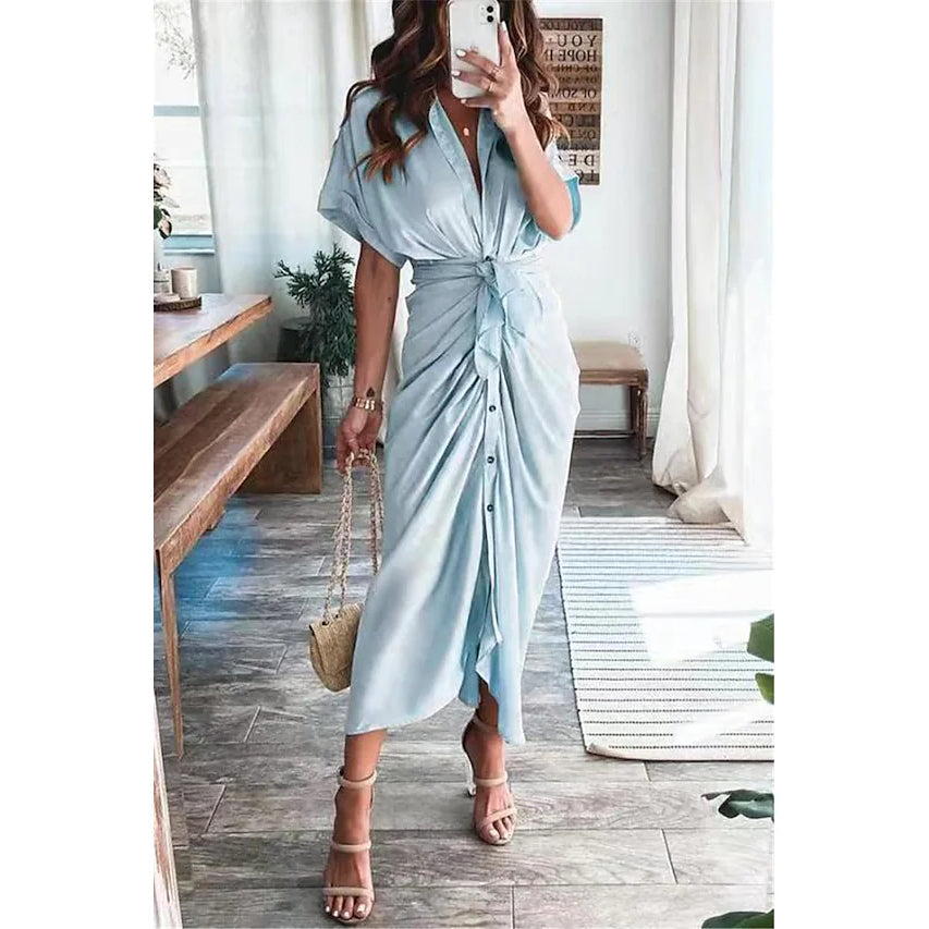 Women's Shirt Maxi Long Dress Women's Dresses Light Blue S - DailySale