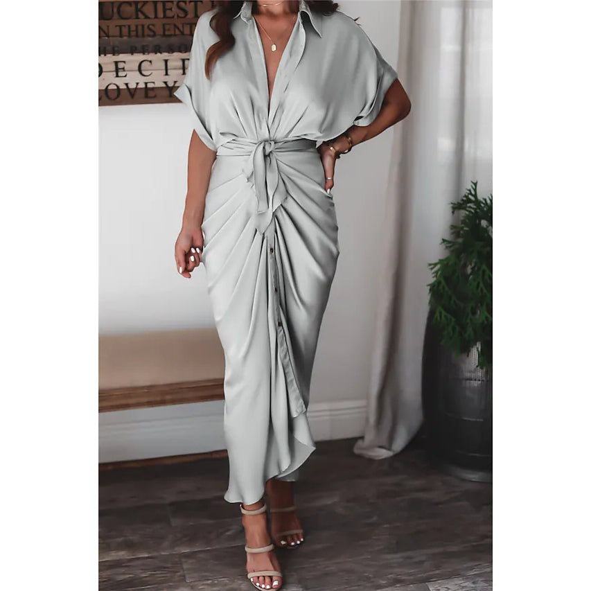 Women's Shirt Maxi Long Dress Women's Dresses Light Gray S - DailySale