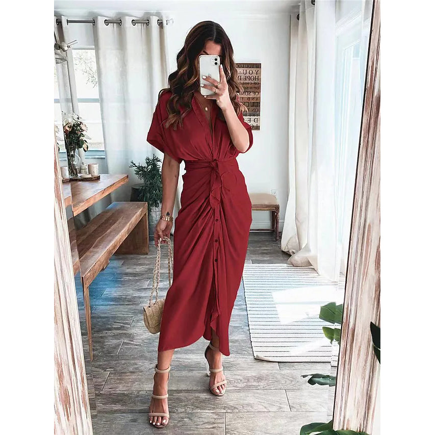 Women's Shirt Maxi Long Dress Women's Dresses Wine S - DailySale