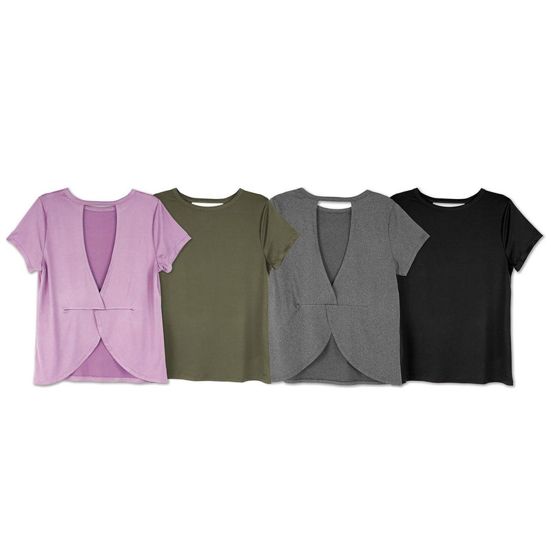 Women's Short Sleeve Criss Cross Open Back Solid T-Shirt Blouse Women's Tops - DailySale