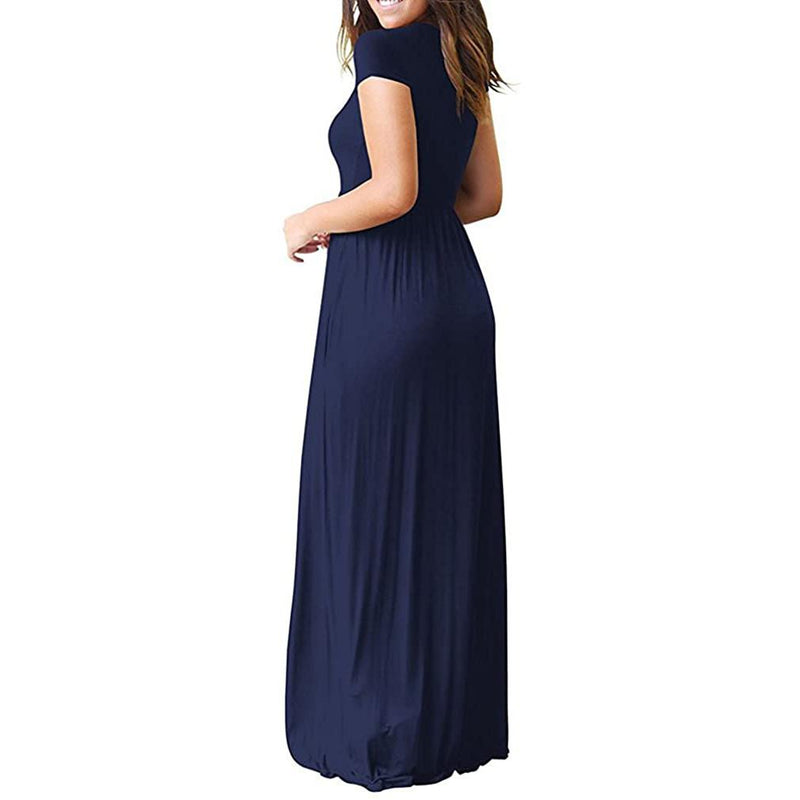 Women's Short Sleeve Loose Casual Long Dresses with Pockets