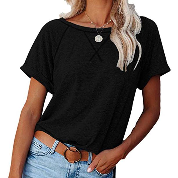 Women's Short Sleeve Raglan Crewneck T Shirts Women's Clothing Black S - DailySale