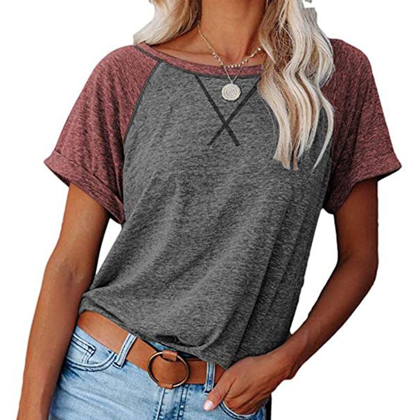 Women's Short Sleeve Raglan Crewneck T Shirts Women's Clothing Gray/Wine S - DailySale