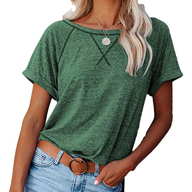 Women's Short Sleeve Raglan Crewneck T Shirts Women's Clothing Green S - DailySale