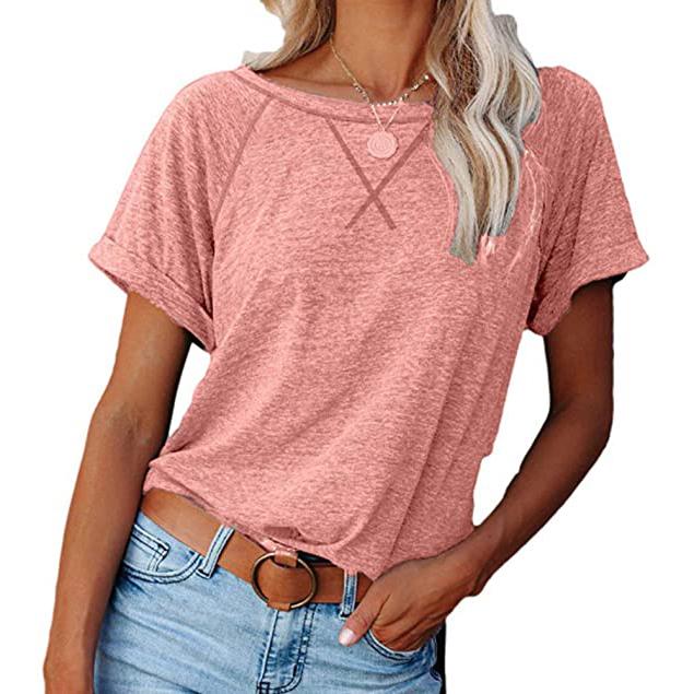Women's Short Sleeve Raglan Crewneck T Shirts Women's Clothing Pink S - DailySale