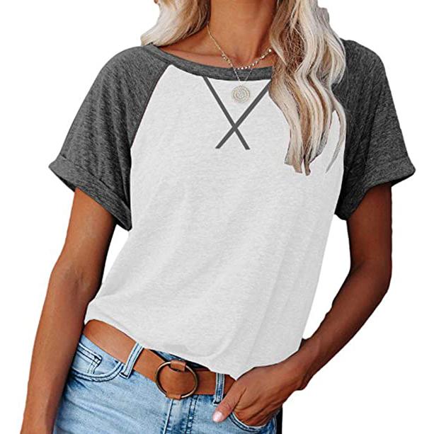 Women's Short Sleeve Raglan Crewneck T Shirts Women's Clothing White/Gray S - DailySale
