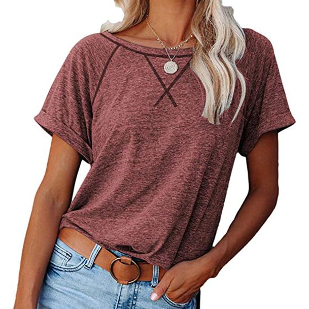 Women's Short Sleeve Raglan Crewneck T Shirts Women's Clothing Wine S - DailySale