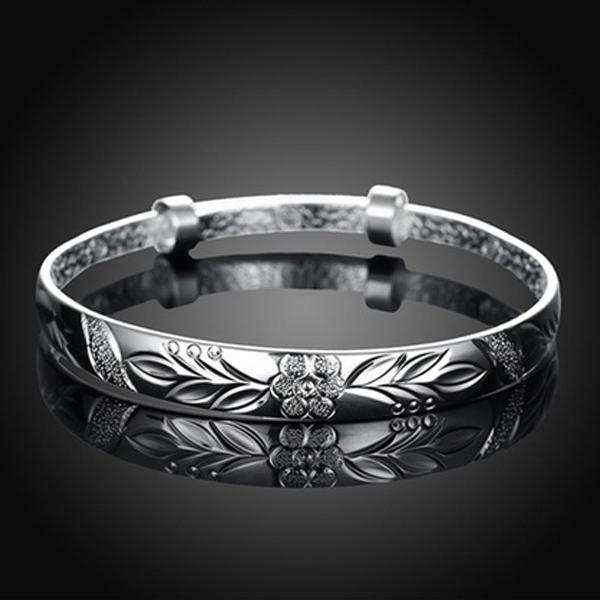 Women's Silver Plated Floral Ingrain Design Bangle Jewelry - DailySale