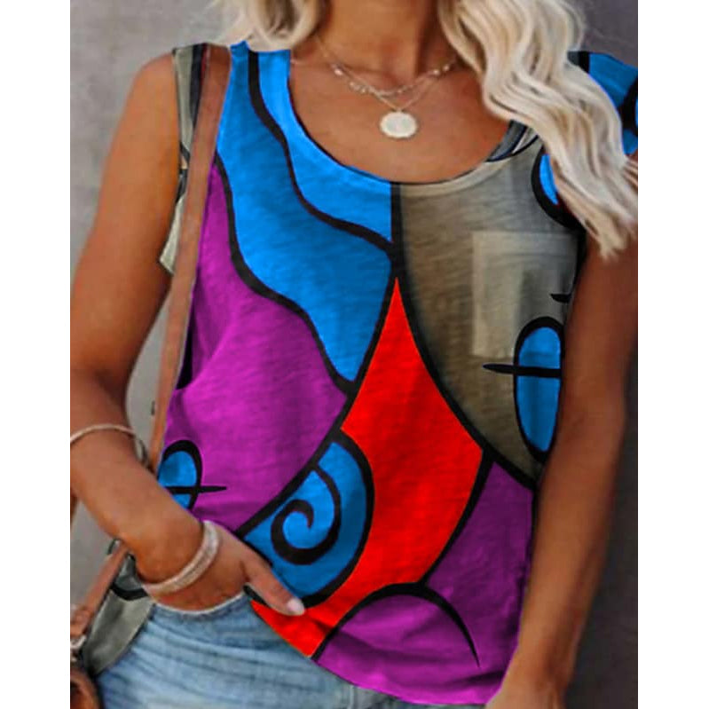 Women's Sleeveless Crew Neck Casual Top Vest Women's Tops Blue S - DailySale