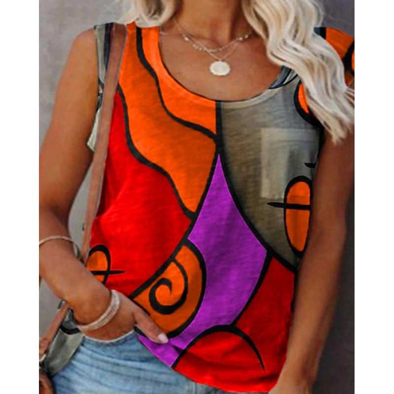 Women's Sleeveless Crew Neck Casual Top Vest Women's Tops Orange S - DailySale