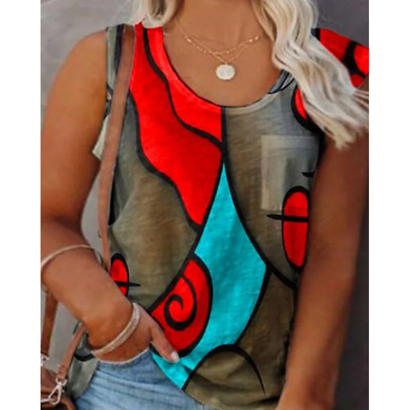 Women's Sleeveless Crew Neck Casual Top Vest Women's Tops Red S - DailySale