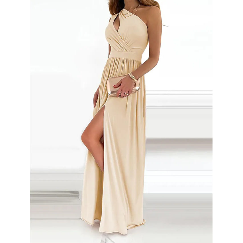 Women's Sleeveless One Shoulder Elegant Dress Women's Dresses Beige S - DailySale