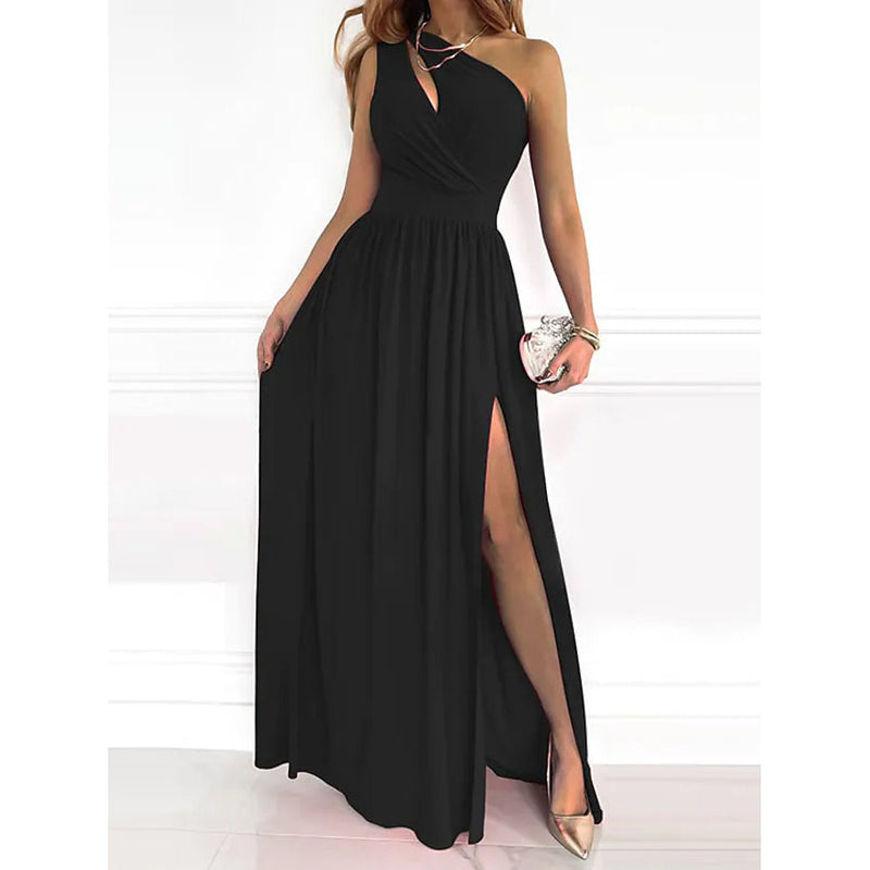 Women's Sleeveless One Shoulder Elegant Dress Women's Dresses Black S - DailySale