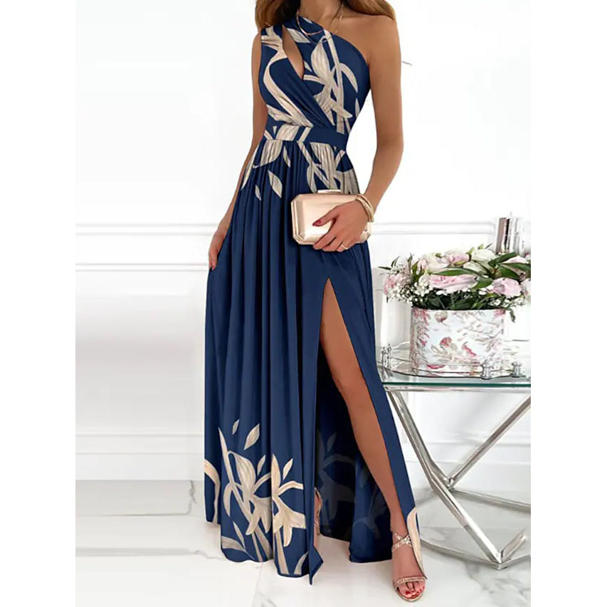 Women's Sleeveless One Shoulder Elegant Dress Women's Dresses Blue S - DailySale