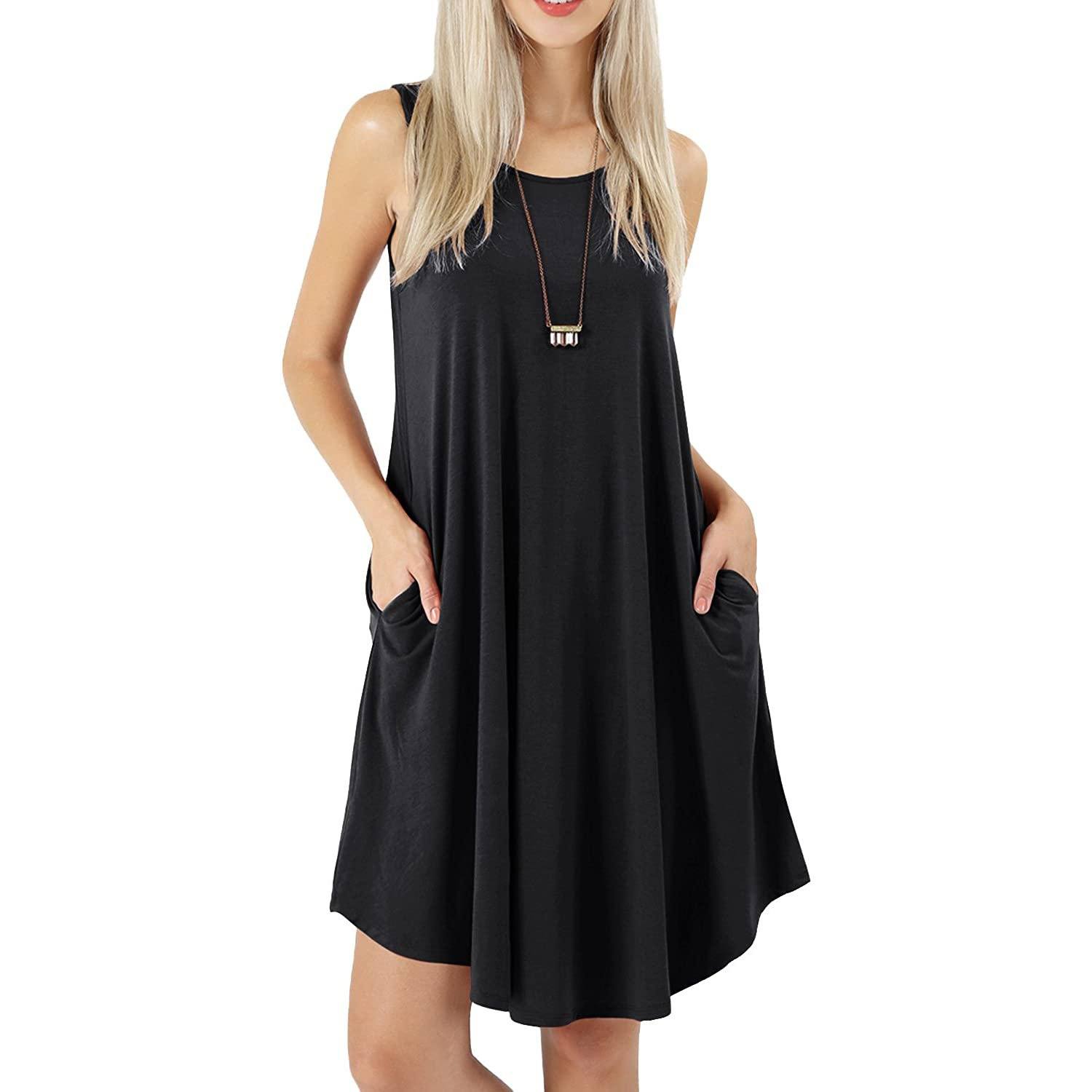 Women's Sleeveless Pockets Casual Swing T-Shirt Short Dresses Women's Clothing Black S - DailySale