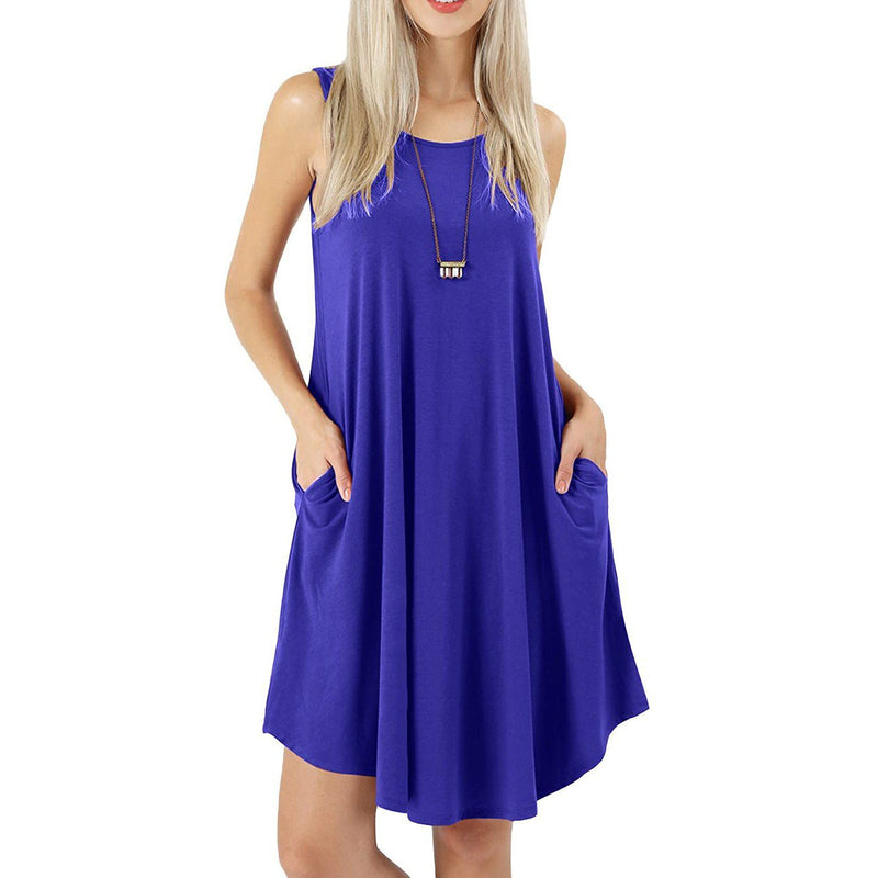 Women's Sleeveless Pockets Casual Swing T-Shirt Short Dresses Women's Clothing Blue S - DailySale